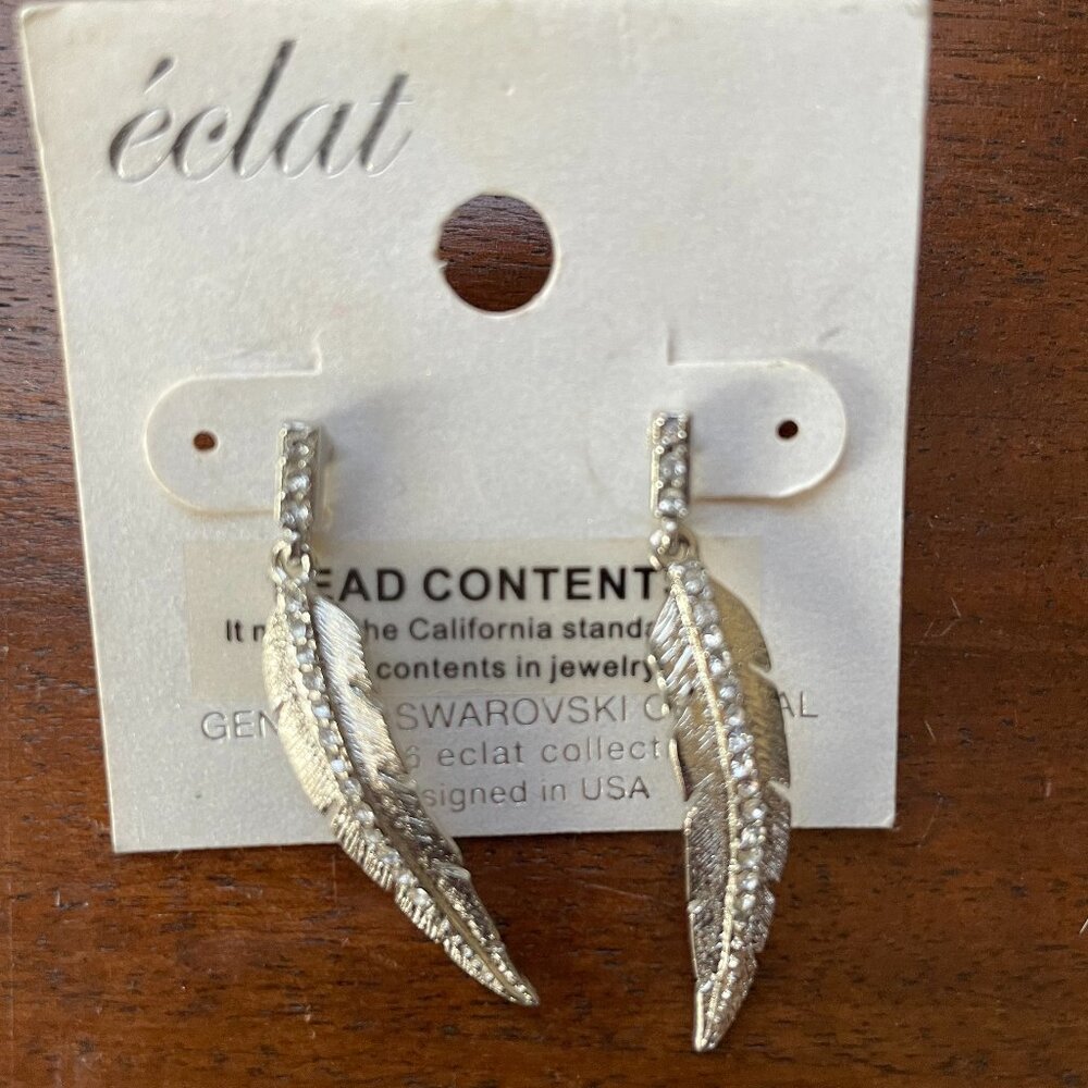 Bundle 3 pair/ $12. Eclat Silver Toned Feather Earrings with Swarvoski Crystals